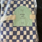 West Elm Kids Checkered Sheet Set Queen New Tag Cobalt Blue Nwt 4 Pcs. Fixed Price $85.00.