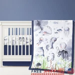 Ocean Themed Baby Crib Set Marine Life Bedding Quilt Fitted Sheet Skirt Nursery. Fixed Price $53.18.