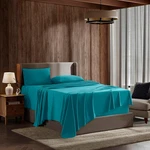 Short Queen Bed Sheet Set Teal Instantly Soft Microfiber, No Break-in Wash. Fixed Price $62.99.