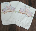 Vintage Luxury Embroidered Floral Flower Basket Pillow Cases Canada Nos. Fixed Price $14.98.