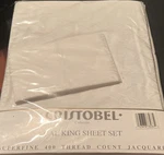 Cristobel Collection Cal King 400TC Jacquard White Sheet Set. Fixed Price $150.00.