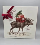 Pottery Barn Retired Christmas Silly Stag Deer Moose Salad Plates Rim SET/4. Fixed Price $108.79.