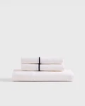 Quince European Linen Piped Fitted Sheet White/black King. Fixed Price $89.00.