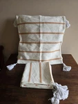 Set Of 2 Mantle & Mason Knitted Stripes Tasseled Brown White Throw Pillow Covers. Fixed Price $15.99.
