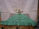 Pair Vintage Applique Embroidered Pillow Cases Southern Belle Green Ruffle. Fixed Price $20.00.