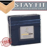 Clara Clark King Navy Blue 1800 Tc Bed Sheet Set Elastic Corner Straps. Fixed Price $64.99.