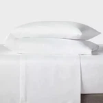 Room Essentials Easy Care Cotton Blend Sateen Fitted Sheet, King - White. Fixed Price $32.63.