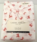 Laura Ashley Queen White Pink Cotton Percale Bow Print Sheet Set. Fixed Price $59.95.