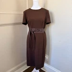 Calvin Klein Brown Faux Leather Tie-waist Sheath Dress Size 10. Fixed Price $48.00.