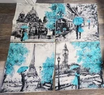 New Set Of 4 Teal Black Pillow Cases Sham Cover Couples Umbrellas Rain Eiffel. Fixed Price $15.39.