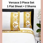 Nwd Versace 3PC Flat Sheet + Shams Barocco Queen White Gold J1327. Fixed Price $599.99.