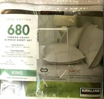 Kirkland Signature 680 Thread Count 6-PIECE Sheet Set, King White. Fixed Price $59.00.