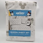 Disney Minnie Mickey Mouse Queen Size Sheet Set Gray White 100% Cotton. Fixed Price $62.96.