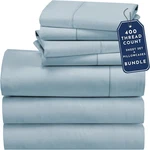 7-PIECE Split King Sheet Set, 400TC Cotton Sateen, Sky Blue. Fixed Price $146.99.