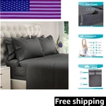 Elegant Gray California King Sheet Set - 6 Pcs With Side Pockets & Easy Care. Fixed Price $41.99.