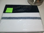 New Ralph Lauren Parrot Cay Halsey Queen Flat Sheet 96"X108" White And Navy Blue. Fixed Price $65.00.