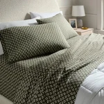 Queen Ultra Soft Flannel Sheet Set Green Geo - Threshold Designed Nwt. Fixed Price $59.99.
