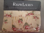 Rare-sophie-by Ralph Lauren-nos Queen Ruffled Flat Sheet-yellow Stripe Red Roses. Fixed Price $189.99.