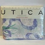 Vtg Utica Stevens King Flat Sheet Floral Percale Corsage Blue Ribbon Cottage '85. Fixed Price $28.99.