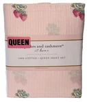 Cupcakes & Cashmere Strawberry Daisy Coquette Pink White Striped Queen Sheet Set. Fixed Price $64.99.