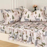 Grey King Sheets Set 100% Brushed Cotton Flannel-like Green Tree Deer Printed Be. Fixed Price $142.99.