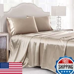 Cobedzy 4PC Luxury Queen Sheet Set Taupe Satin Soft Silky Deep Pocket Bedding. Fixed Price $44.22.