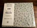 New Vintage Percale 3 Pc Twin Sheet Set Purple & Green Ivy 180 Made Usa. Fixed Price $34.43.