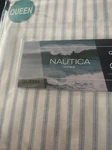 Coastal Edge Stripe Gray Blue 4 Pc Queen Sheet Set Nautical Beach S52. Fixed Price $65.00.