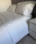 Vintage Italian Purolino Embroidered Floral Flat Sheet 2 Pillowcases White. Fixed Price $99.99.