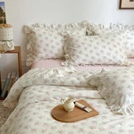 Mixinni Pink Floral Duvet Cover Set Twin Size - 100% Cotton Ruffle Lace Beddi.... Fixed Price $68.73.