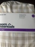Room Essentials Queen Microfiber Sheet Set Beige Gingham. Fixed Price $13.99.