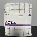 Queen Microfiber Sheet Set Blue Grid - Room Essentials Size New. Fixed Price $19.95.