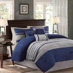 Madison Park 7-PIECE Comforter Set Faux Suede Design, Striped Accent, All Season. Fixed Price $168.99.
