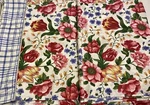 1980-90 Veratex Floral W/ Blue Plaid Queen Flat Sheet & 2 Standard Pillowcases. Fixed Price $34.00.