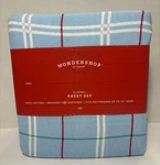 Wondershop Twin Flannel Sheet Set Blue Plaid Holiday Cotton BEDDING-3 Pcs. Fixed Price $24.00.