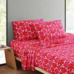 Marimekko Mini Unikko Red Floral Cotton Percale Cool King Sheet Set 4PC. Fixed Price $119.95.