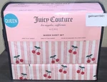 Juicy Couture 6PC Queen Sheet Set White/pink Stripe With Red Cherries And Logos. Fixed Price $42.99.