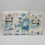 Vintage Burlington Percale Blue Rose Cluster Floral Flat Sheet & Pillowcases Usa. Fixed Price $39.99.