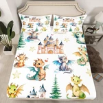Kawaii Dragon Fitted Sheet Twin Size,western Castle Princess Bedding S.... Fixed Price $41.81.
