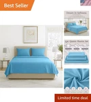 4-PIECE Deep Pocket Wrinkle Resistant Blue Microfiber Sheet Set For Queens. Fixed Price $31.99.