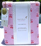 Papyrus King Sheet Set Pink Cherry Coquette Cotton Percale 200TC Nwt. Fixed Price $59.99.