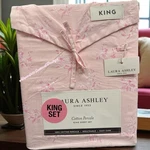 Laura Ashley Victorian Bouquet Pink Floral King Sheet Set 4P New Cotton Percale. Fixed Price $98.00.