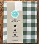 Martha Stewart King Size Madison Gingham Green 100% Cotton Percale Sheet Set. Fixed Price $78.99.