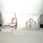 Set Of 2 Embroidered Pillow Cases & Inserts Southern Belle Ladies Ruffle White. Fixed Price $21.99.