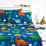 Wake Cloud Dinosaur Bed For Boys, 100% Cotton, 4-PIECE Set Kid. Fixed Price $56.19.