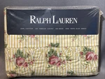 Vintage New Nos Ralph Lauren Sophie Floral Yellow Stripe Twin Flat Sheet Ruffle. Fixed Price $45.00.