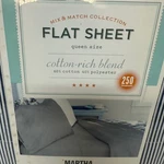 Martha Stewart Everyday Queen Flat Sheet Blue Pinstripe 250TC Cotton Blend 2004. Fixed Price $39.99.