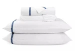 $335 Christy Beaumont Cotton Percale Queen Sheet Set White Slate Blue Ribbon New. Fixed Price $229.00.