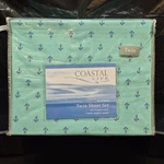 Coastal Life Twin Sheet Set Aqua Blue Nautical Anchor Pattern 100% Cotton 300CT. Fixed Price $29.99.