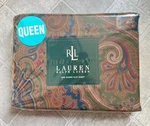 Lauren Ralph Queen Flat Sheet Brianna Paisley Blue Green- Irr- Nwt. Fixed Price $150.00.
